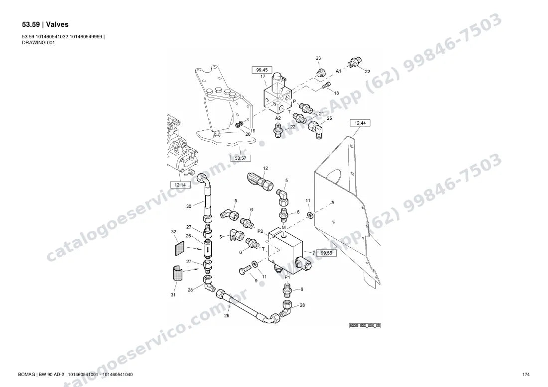 Catálogo de peças Bomag BW 90 AD-2: vista explodida do conjunto 53.59 Valves