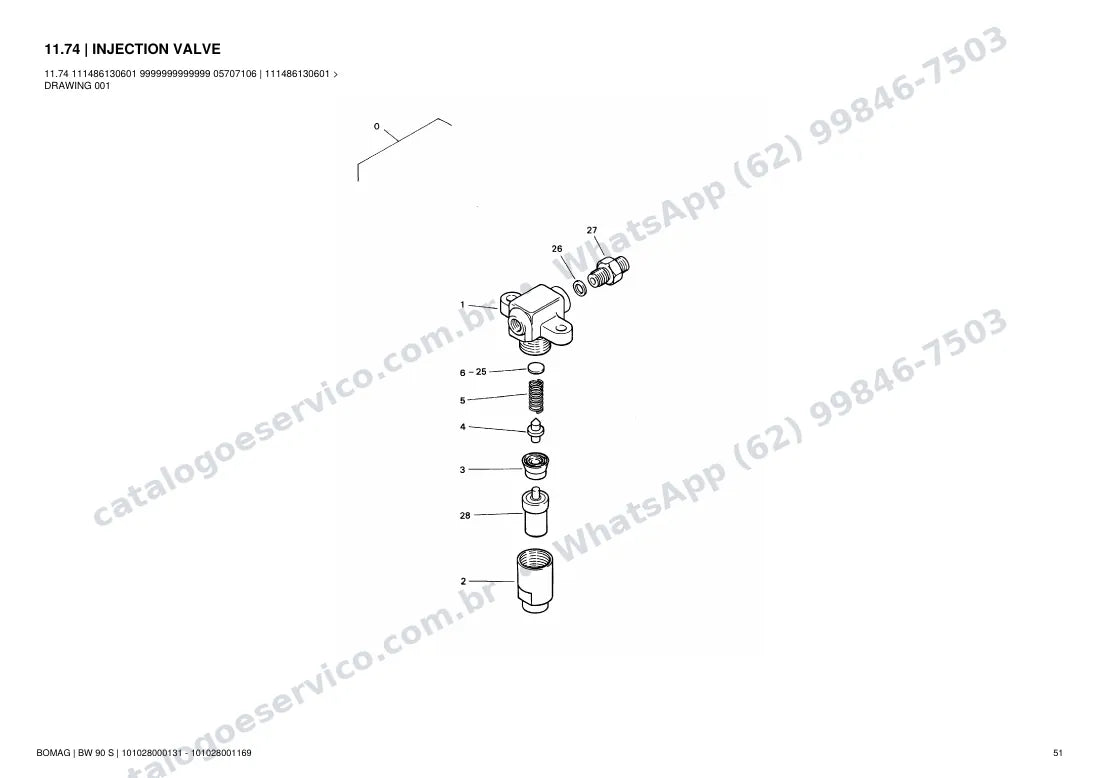 Catálogo de peças Bomag BW 90 S: vista explodida do conjunto 11.74 INJECTION VALVE