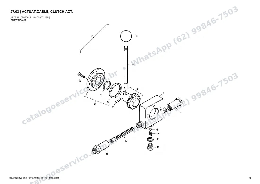 Catálogo de peças Bomag BW 90 S: vista explodida do conjunto 27.03 ACTUAT.CABLE, CLUTCH ACT.