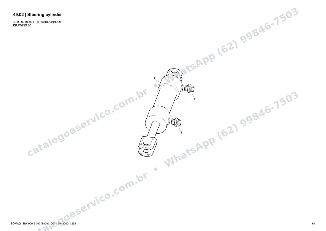 Catálogo de peças Bomag BW 900-2: vista explodida do conjunto 49.02 Steering cylinder