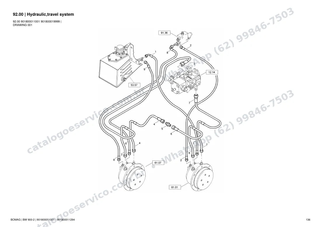 Catálogo de peças Bomag BW 900-2: vista explodida do conjunto 92.00 Hydraulic,travel system