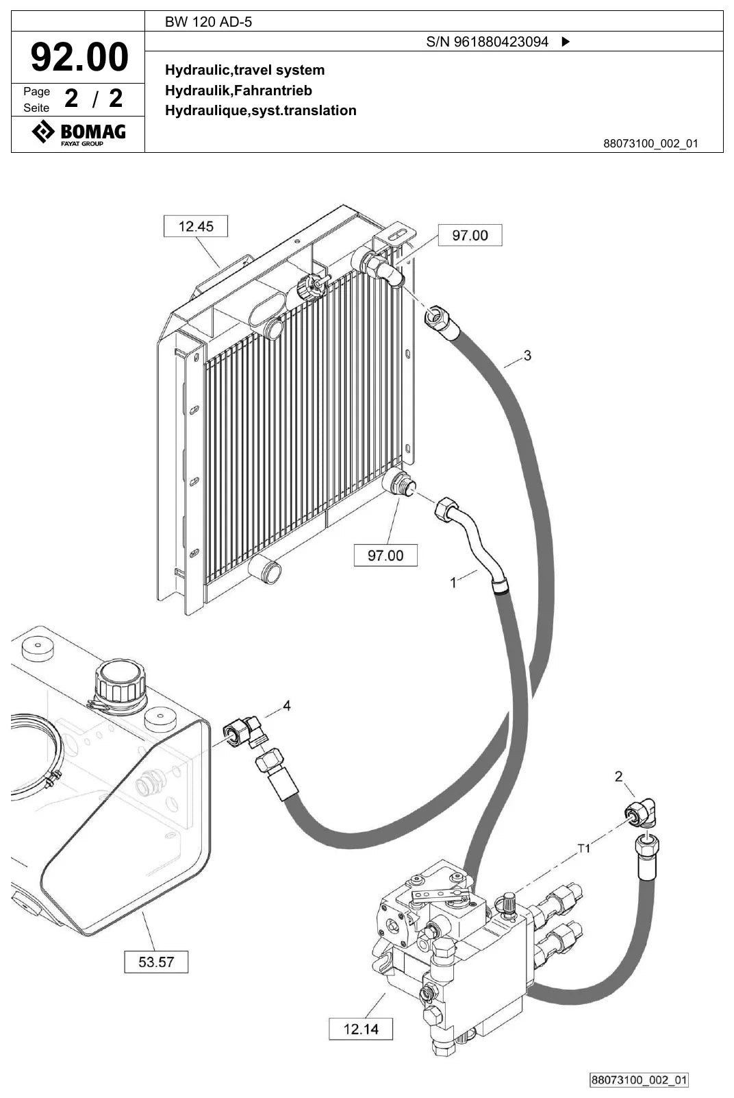 Detalhe de conjunto do Catálogo de Peças BOMAG BW 120 AD-5 com as referências de fábrica
