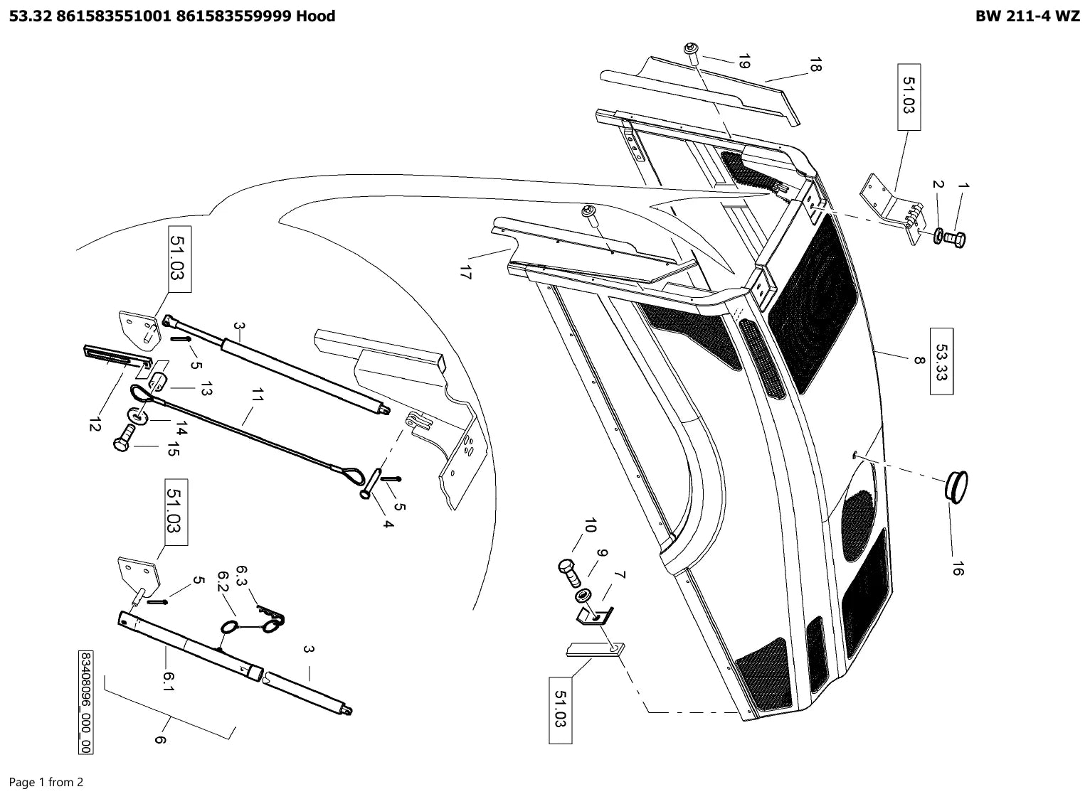 Página ilustrada do Catálogo de Peças BOMAG BW 211-4 WZ com as posições numeradas