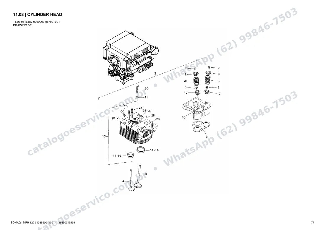 Catálogo de peças Bomag MPH 120: vista explodida do conjunto 11.08 CYLINDER HEAD