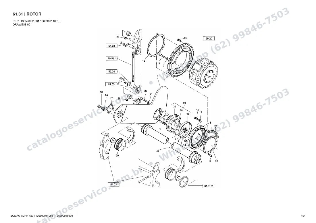 Catálogo de peças Bomag MPH 120: vista explodida do conjunto 61.31 ROTOR
