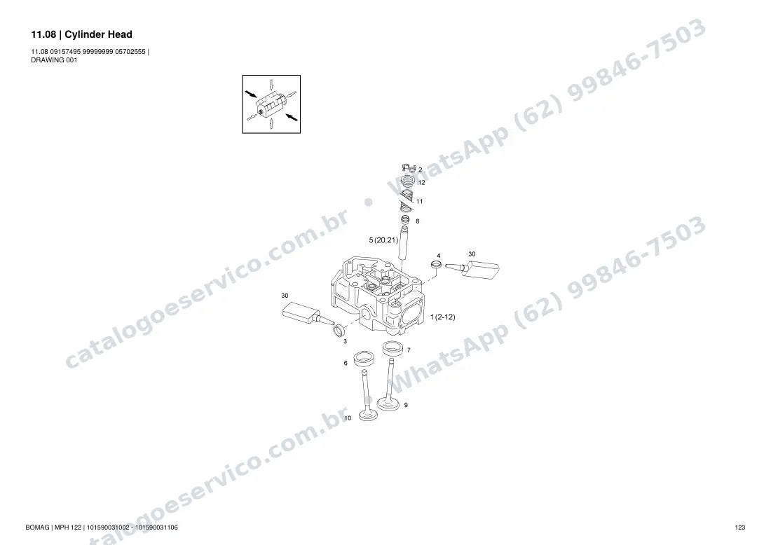 Catálogo de peças Bomag MPH 122: vista explodida do conjunto 11.08 Cylinder Head