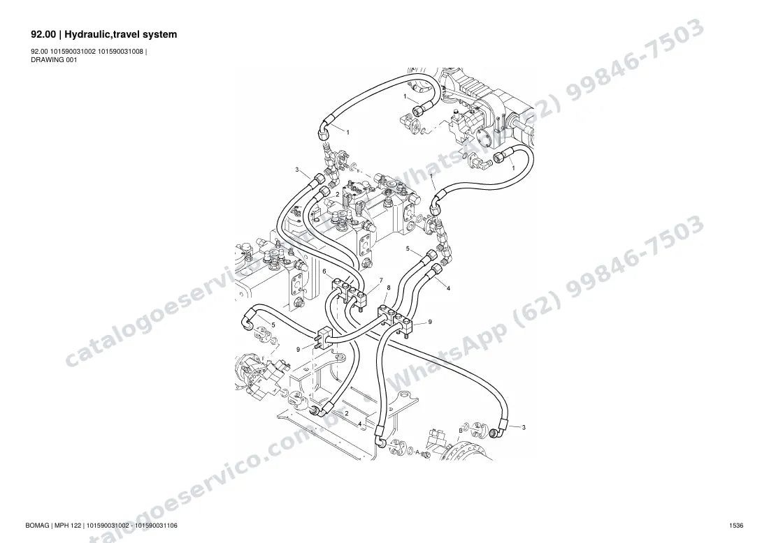 Catálogo de peças Bomag MPH 122: vista explodida do conjunto 92.00 Hydraulic,travel system