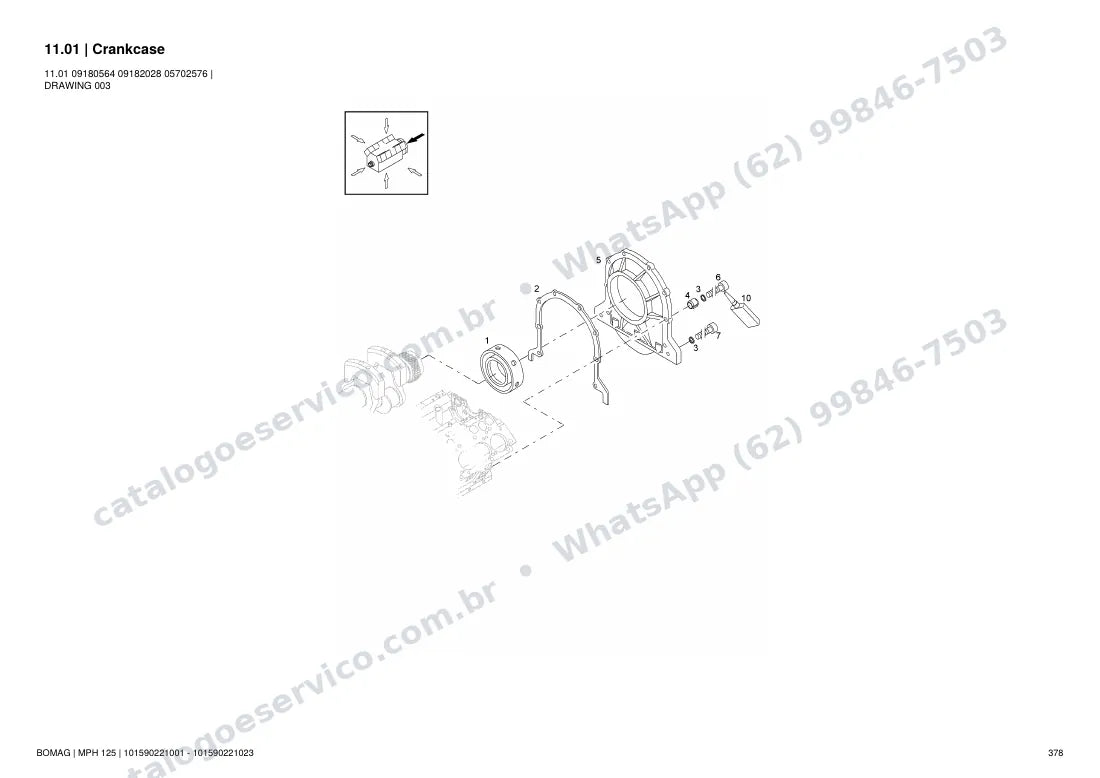 Catálogo de peças Bomag MPH 125: vista explodida do conjunto 11.01 Crankcase