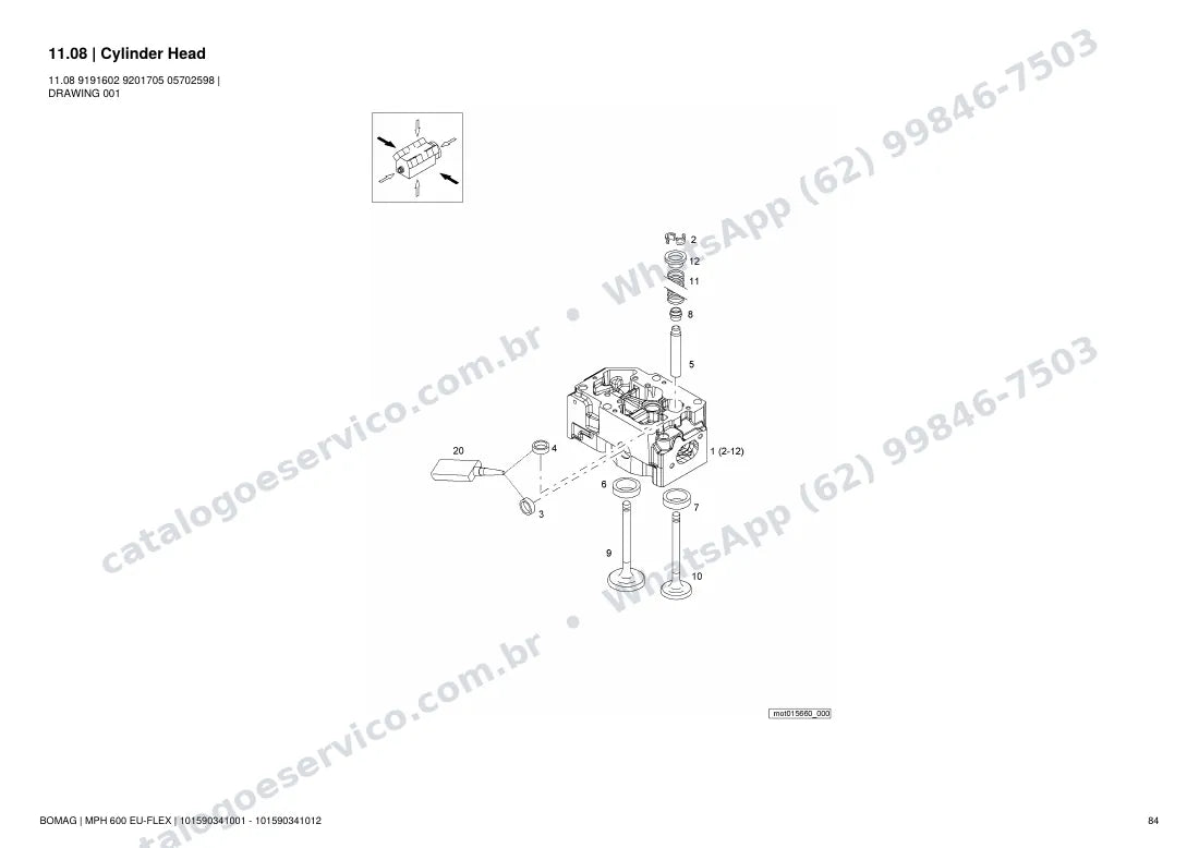 Catálogo de peças Bomag MPH 600 EU-FLEX: vista explodida do conjunto 11.08 Cylinder Head