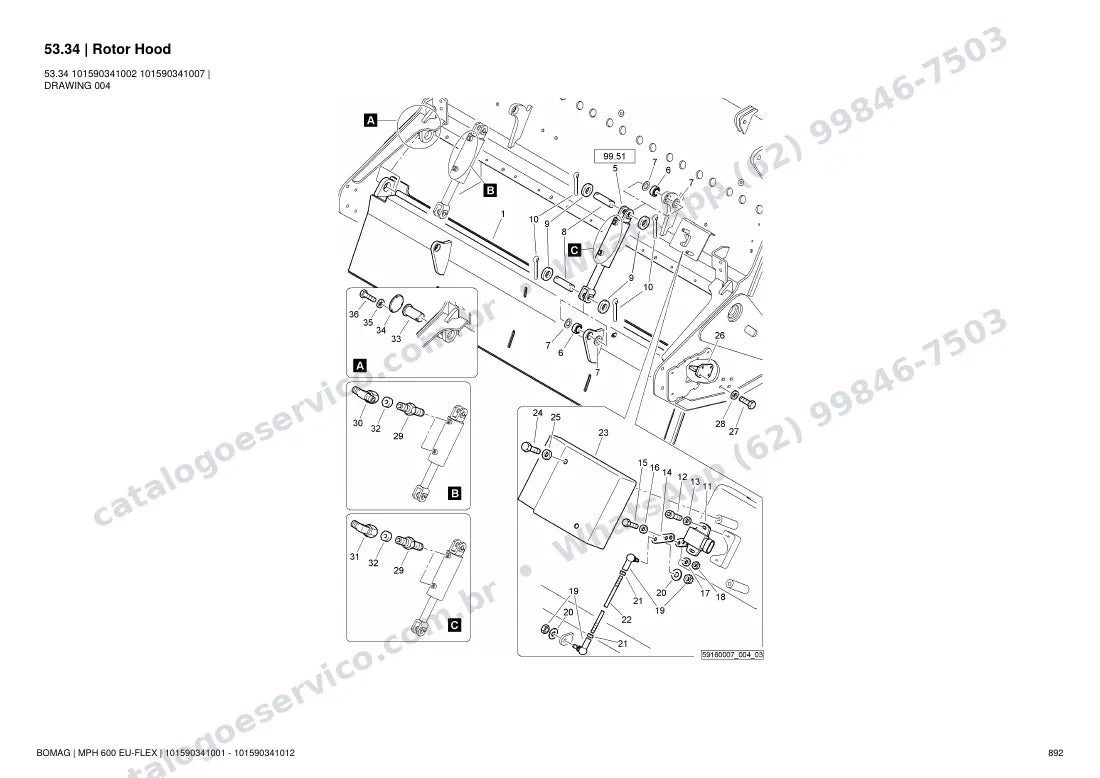 Catálogo de peças Bomag MPH 600 EU-FLEX: vista explodida do conjunto 53.34 Rotor Hood