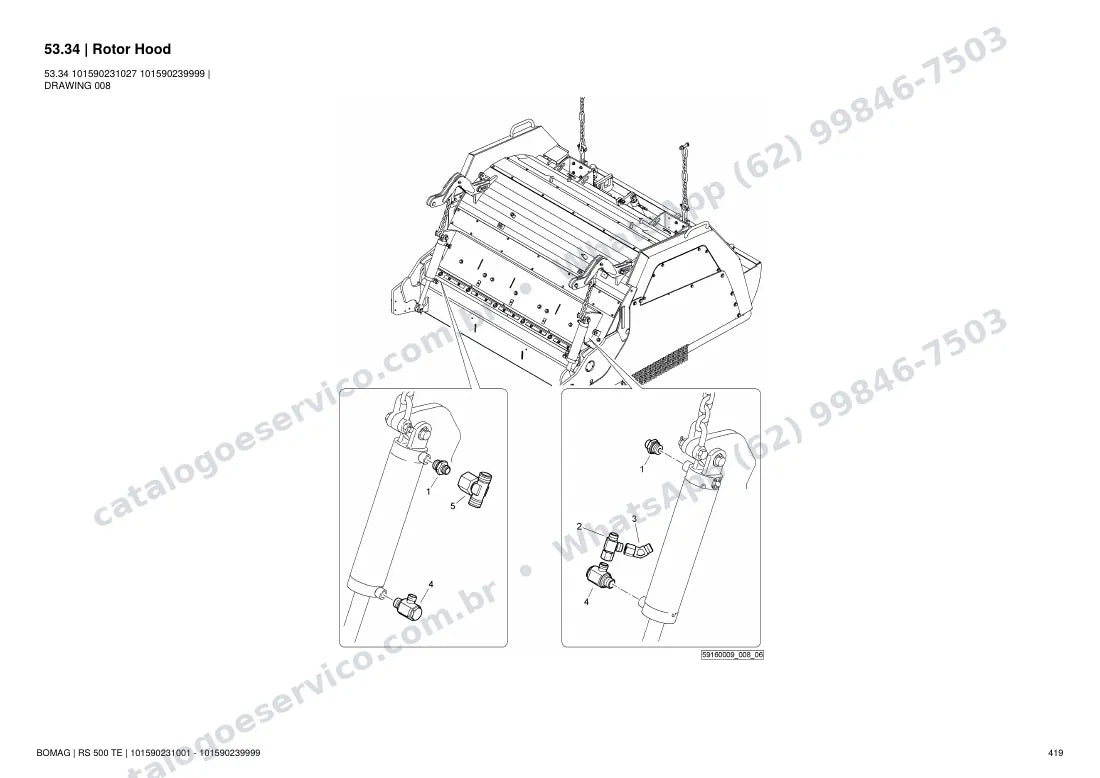 Catálogo de peças Bomag RS 500 TE: vista explodida do conjunto 53.34 Rotor Hood