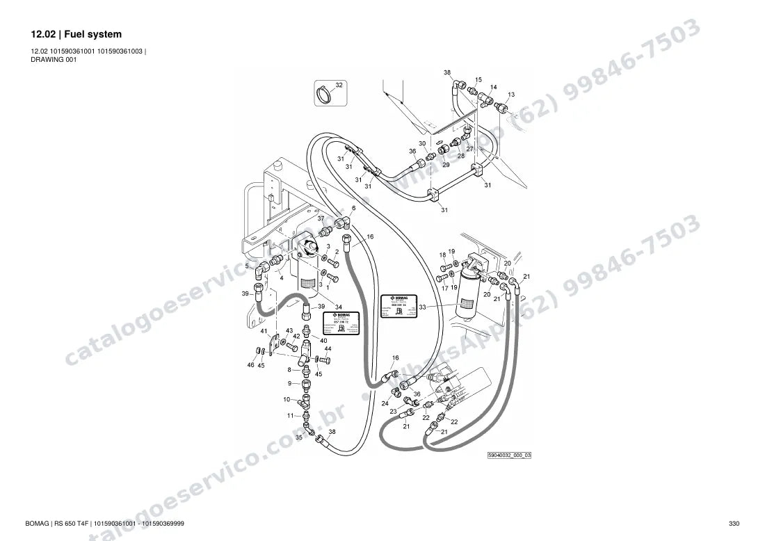 Catálogo de peças Bomag RS 650 T4F: vista explodida do conjunto 12.02 Fuel system