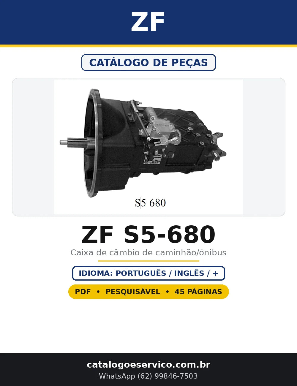 Capa do Catálogo de Peças ZF ZF S5-680 em PDF com 45 páginas