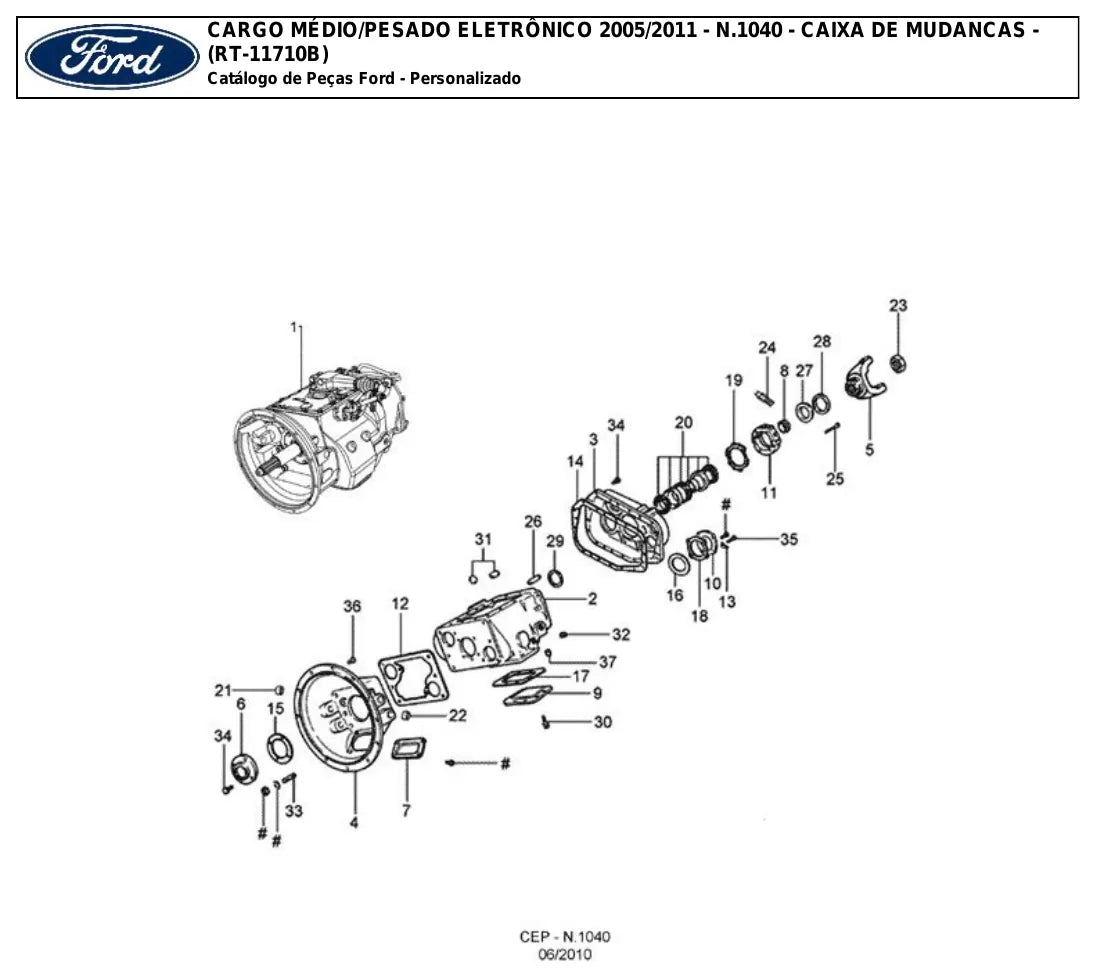 Vista explodida de conjunto do Catálogo de Peças Ford RT-11710B Cargo 2632E