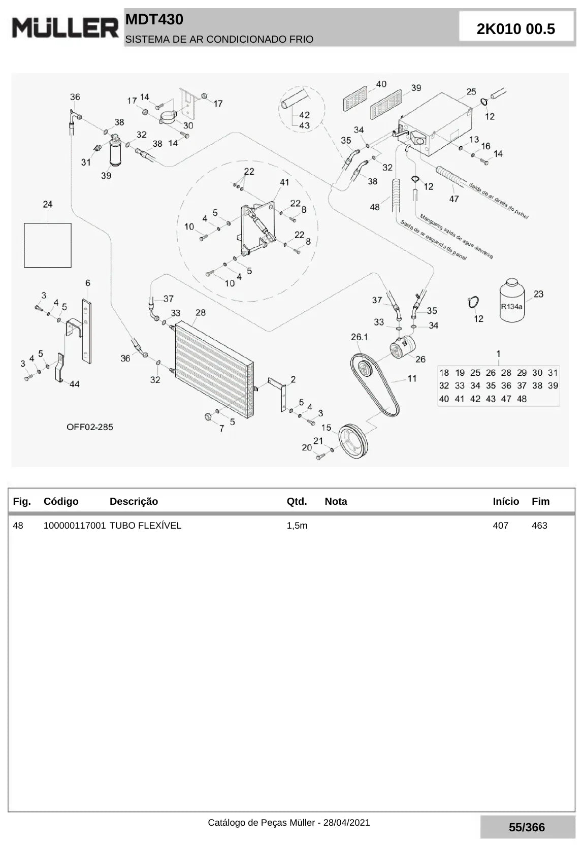 Vista explodida de conjunto do Catálogo de Peças Müller MDT430