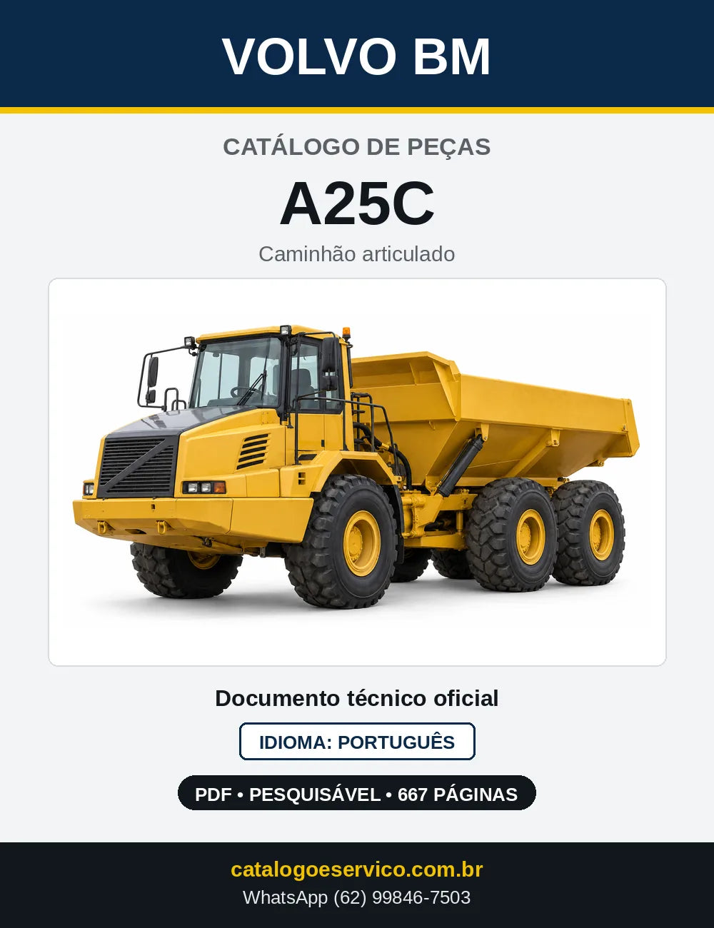 Capa do Catálogo de Peças Volvo BM A25C – caminhão articulado