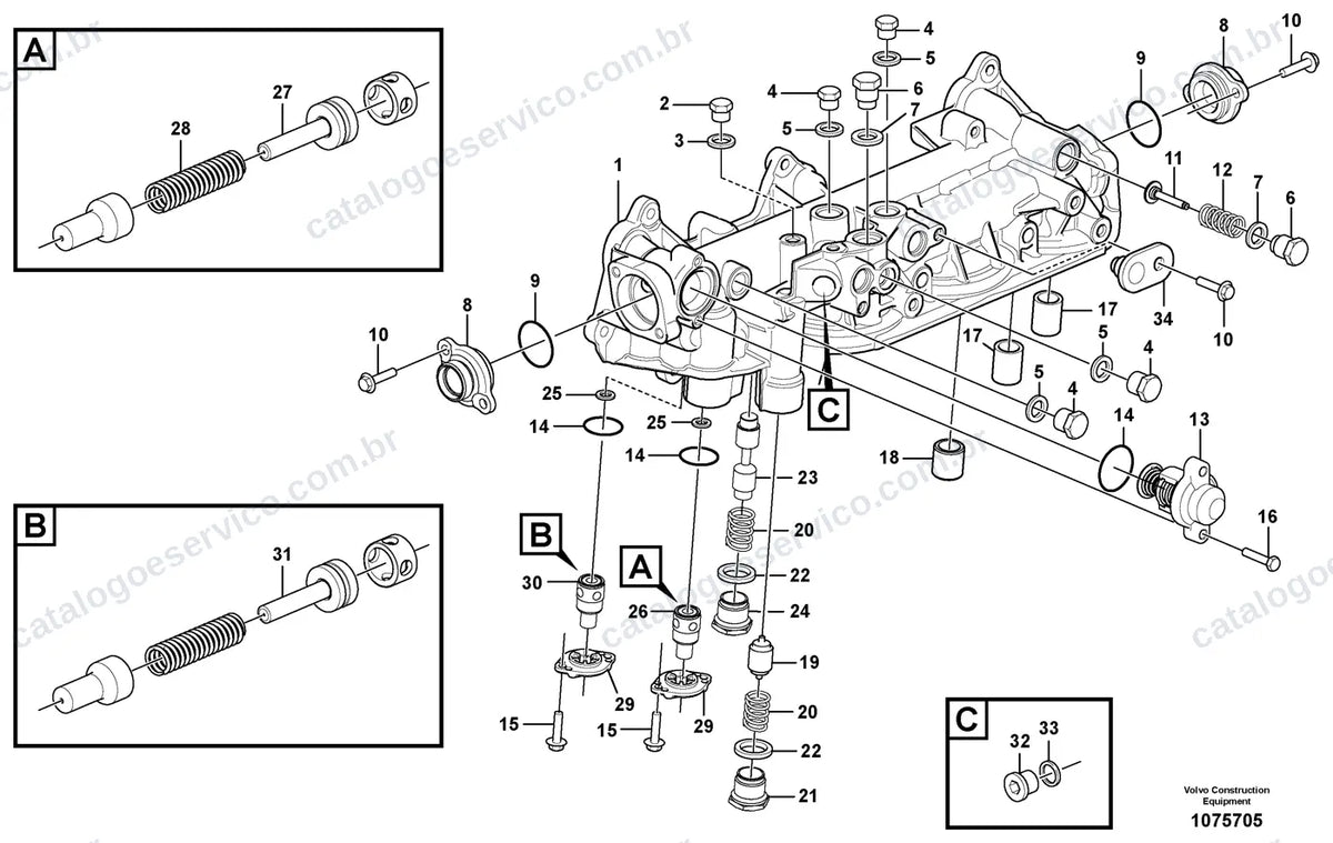Vista explodida – motor – Catálogo de Peças Volvo A40F