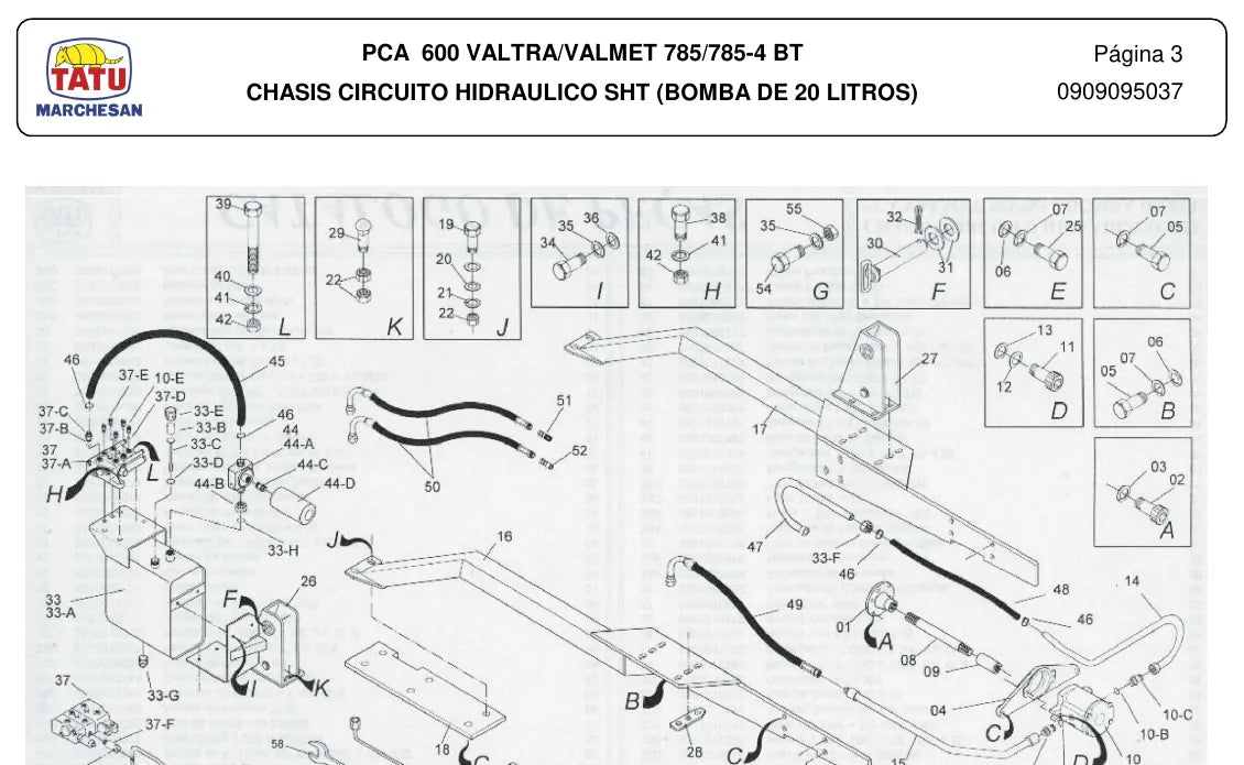 Vista explodida de conjunto do Catálogo de Peças Tatu PCA 600