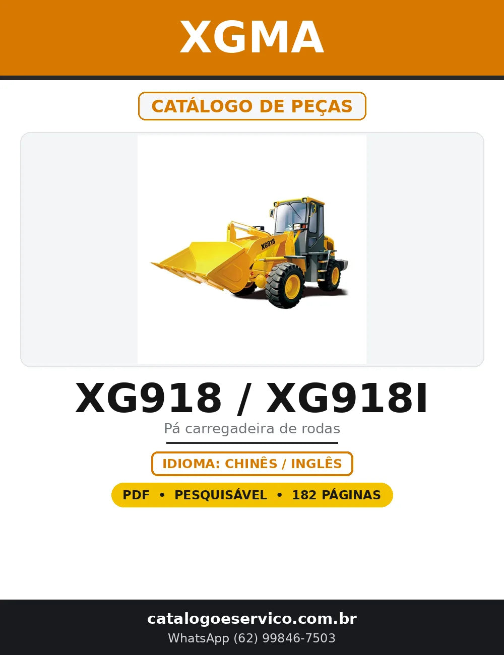 Capa do Catálogo de Peças XGMA XG918 / XG918I em PDF com 182 páginas