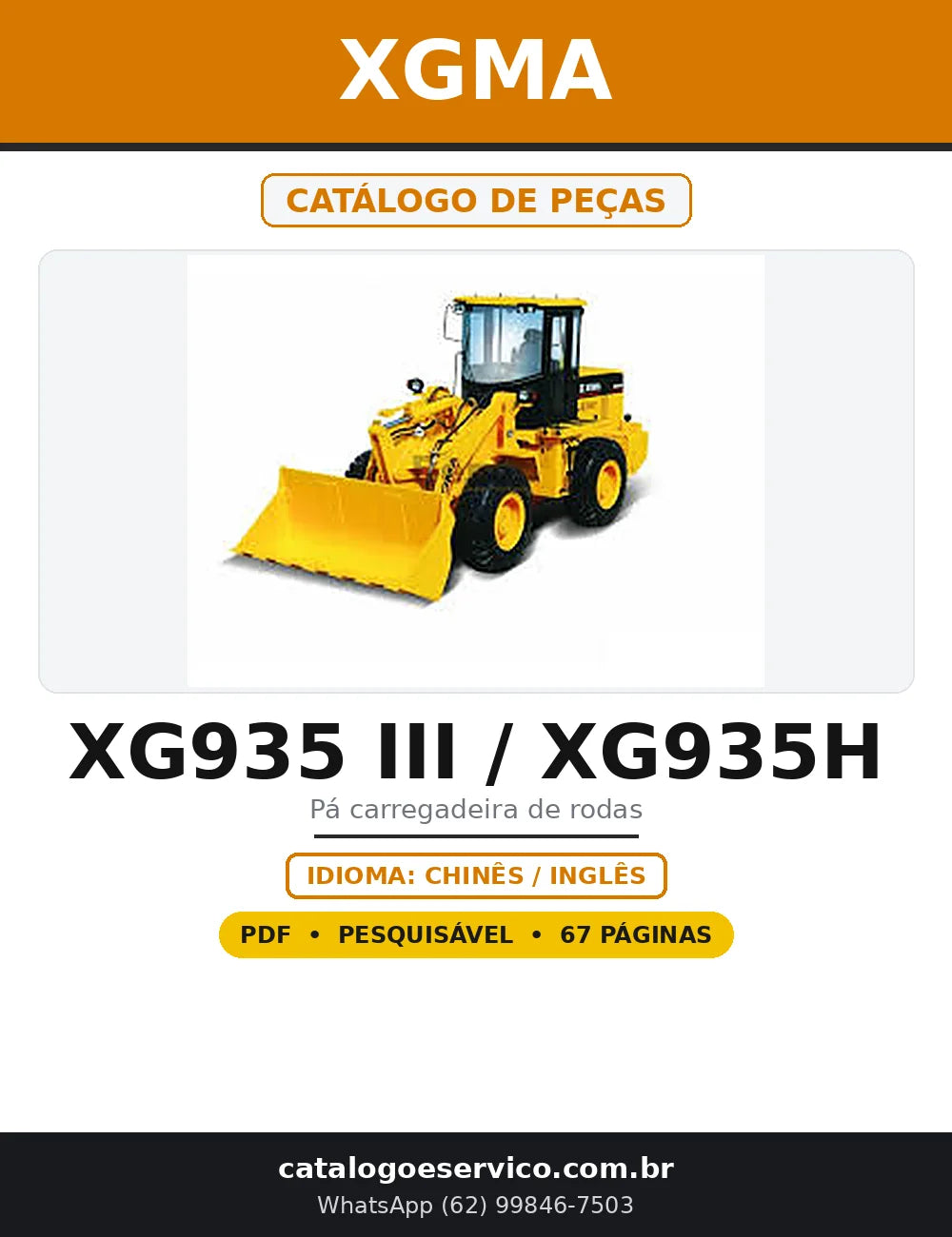 Capa do Catálogo de Peças XGMA XG935H em PDF com 67 páginas