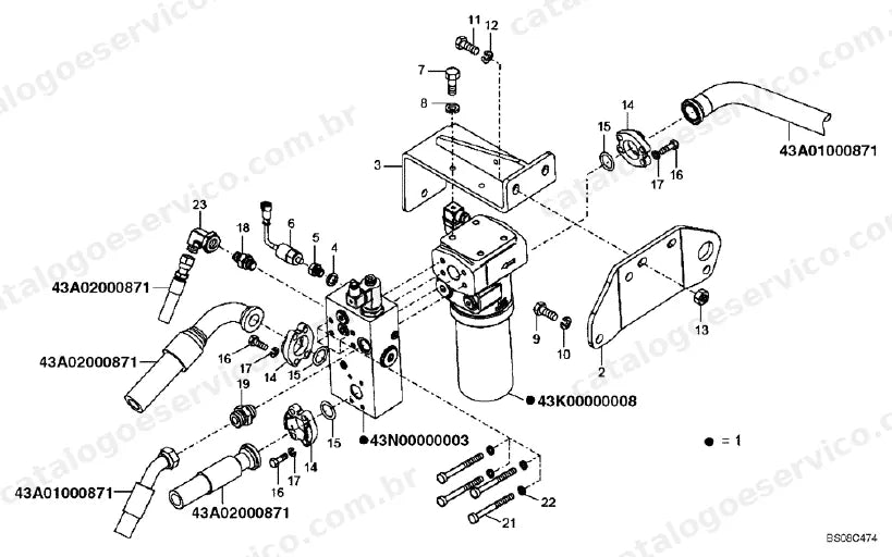 Catálogo de Peças Case 340B — vista explodida de peças, imagem 3