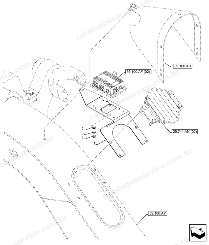 Catálogo de Peças Case 836C (4WD, AWD) — vista explodida de peças, imagem 3