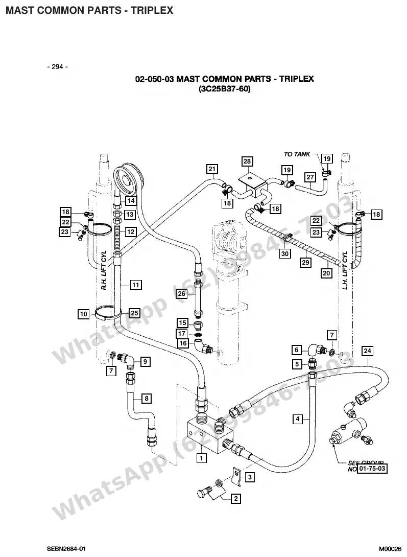 Vista explodida de peças do Catálogo Caterpillar 2EC30 36/48V – exemplo 4