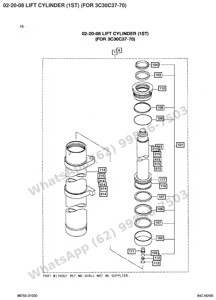 Vista explodida de peças do Catálogo Caterpillar 2EC30 72/80V – exemplo 1