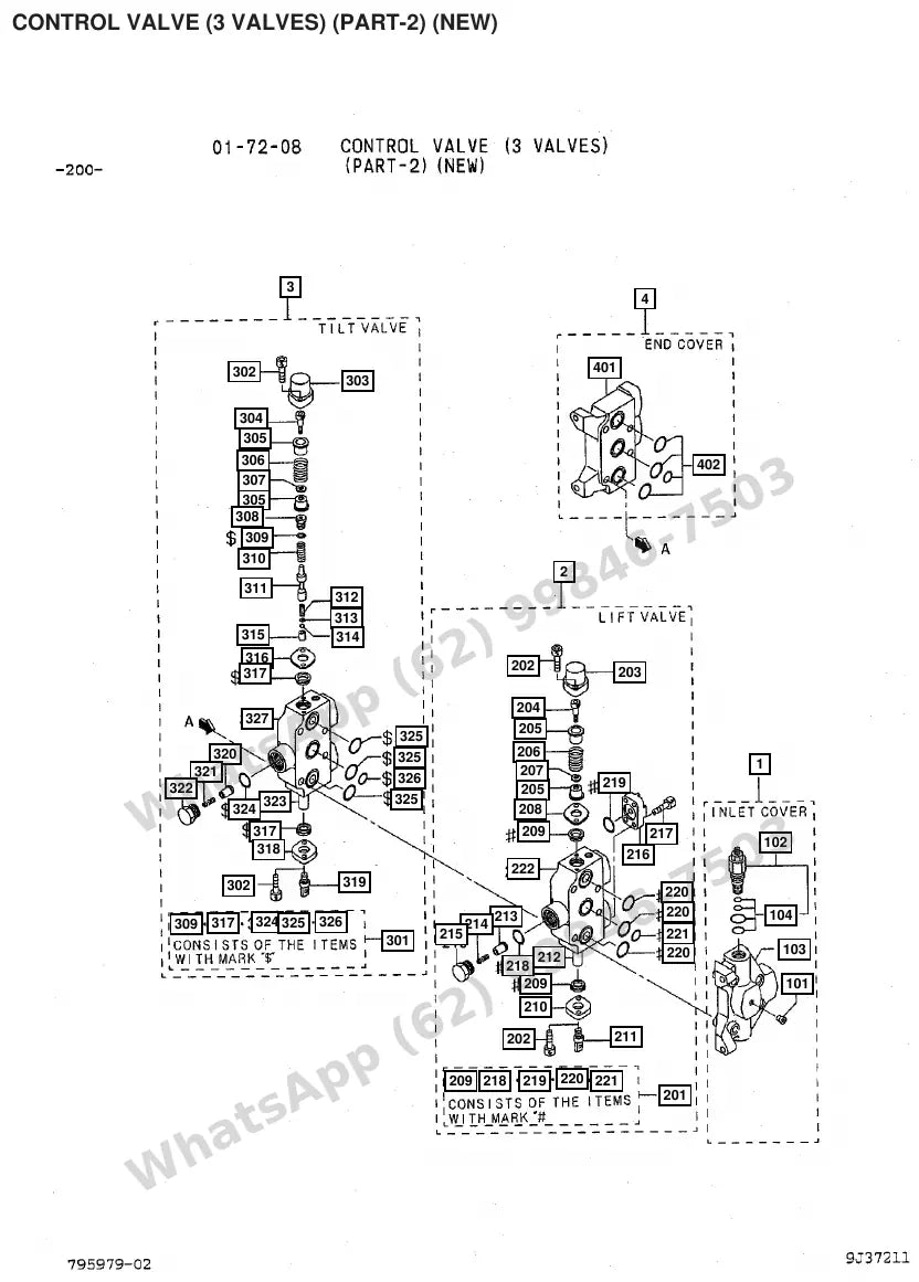 Vista explodida de peças do Catálogo Caterpillar DP115 – exemplo 4