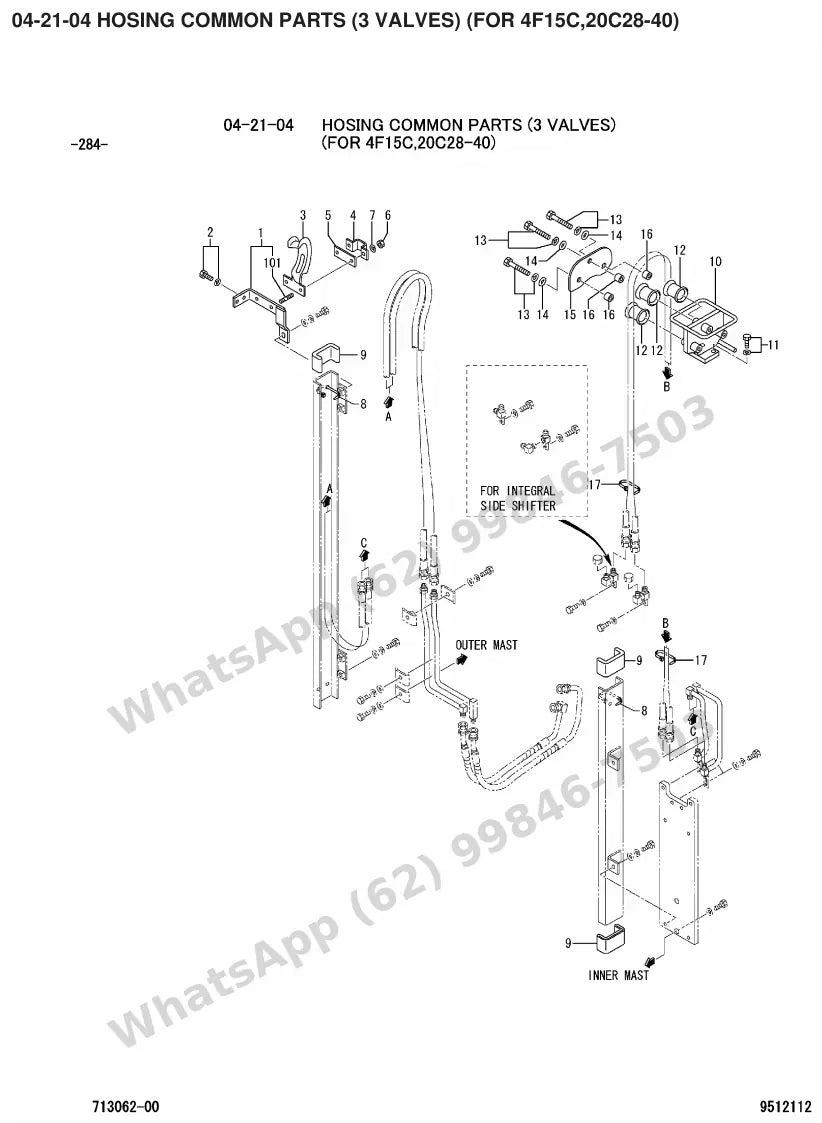 Vista explodida de peças do Catálogo Caterpillar DP15N – exemplo 2