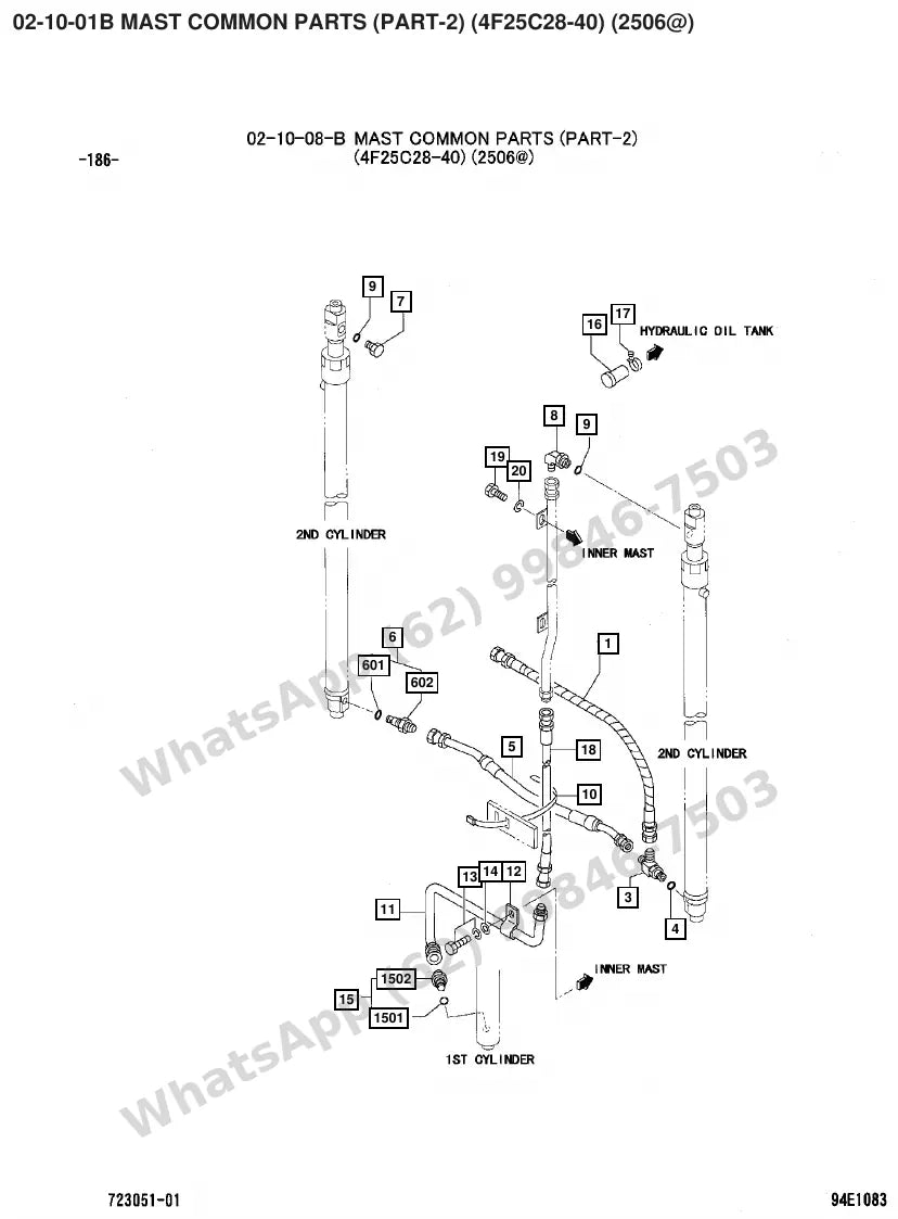 Vista explodida de peças do Catálogo Caterpillar DP25N – exemplo 2