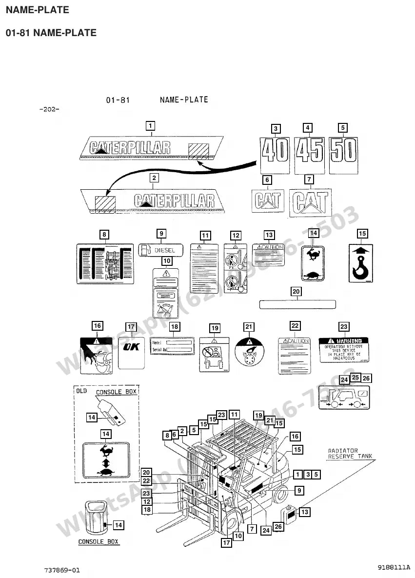 Vista explodida de peças do Catálogo Caterpillar DP40 – exemplo 3
