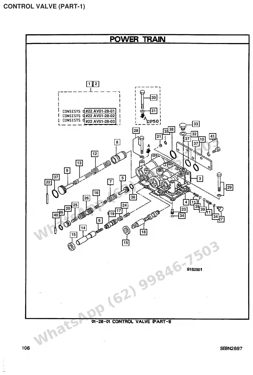 Vista explodida de peças do Catálogo Caterpillar DP45 – exemplo 4