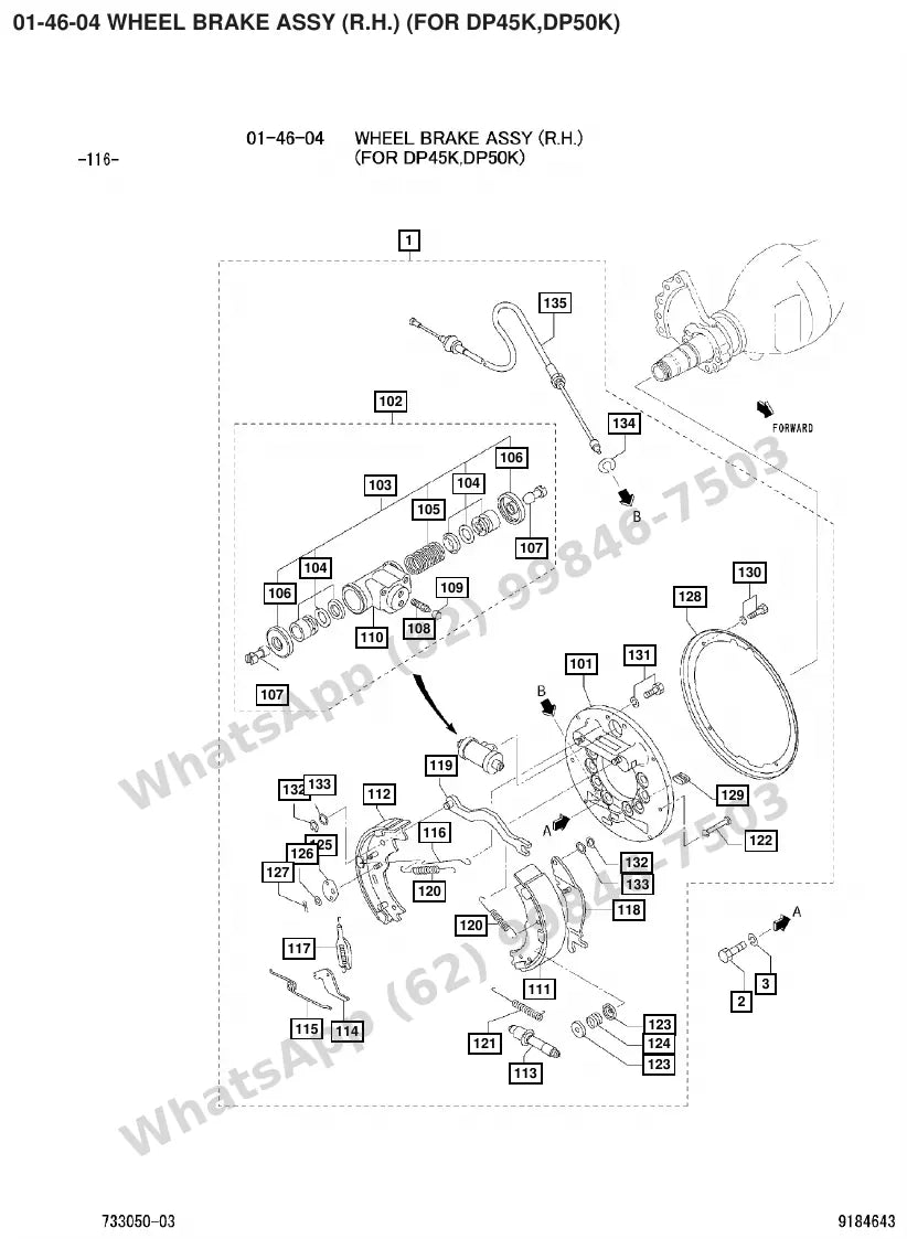 Vista explodida de peças do Catálogo Caterpillar DP50K – exemplo 1