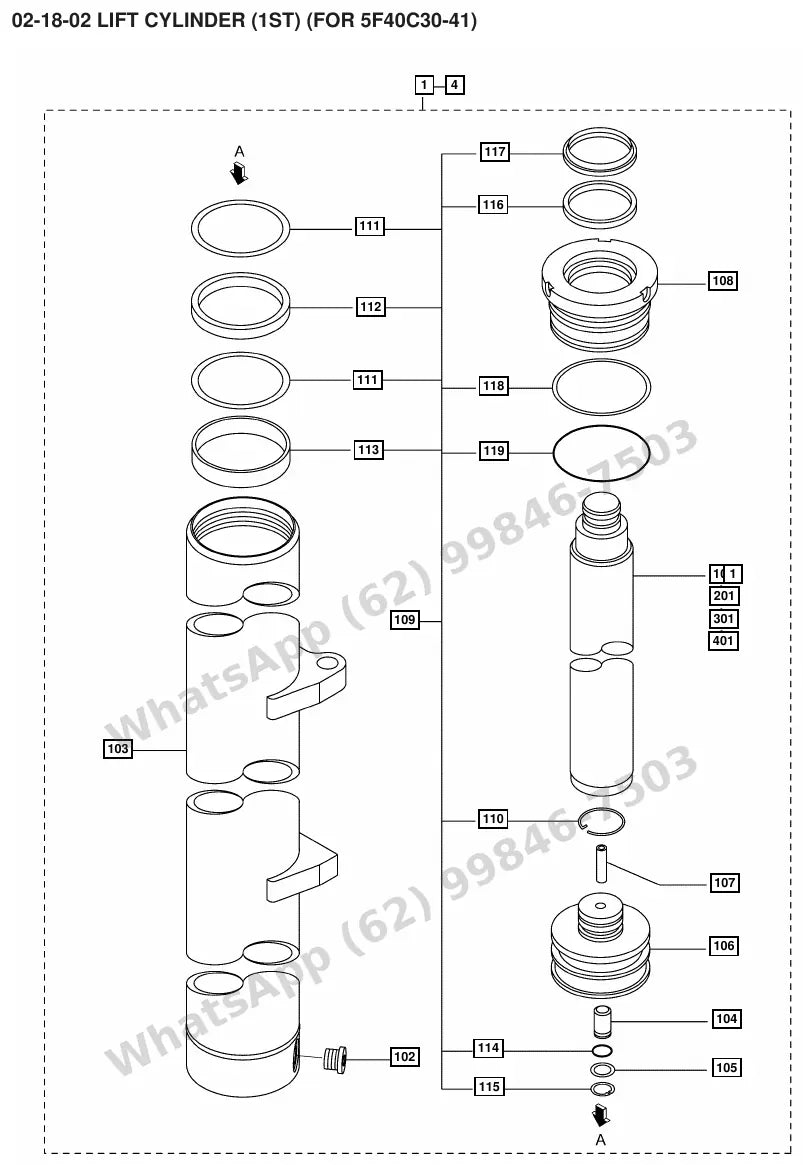 Vista explodida de peças do Catálogo Caterpillar DP50N – exemplo 3