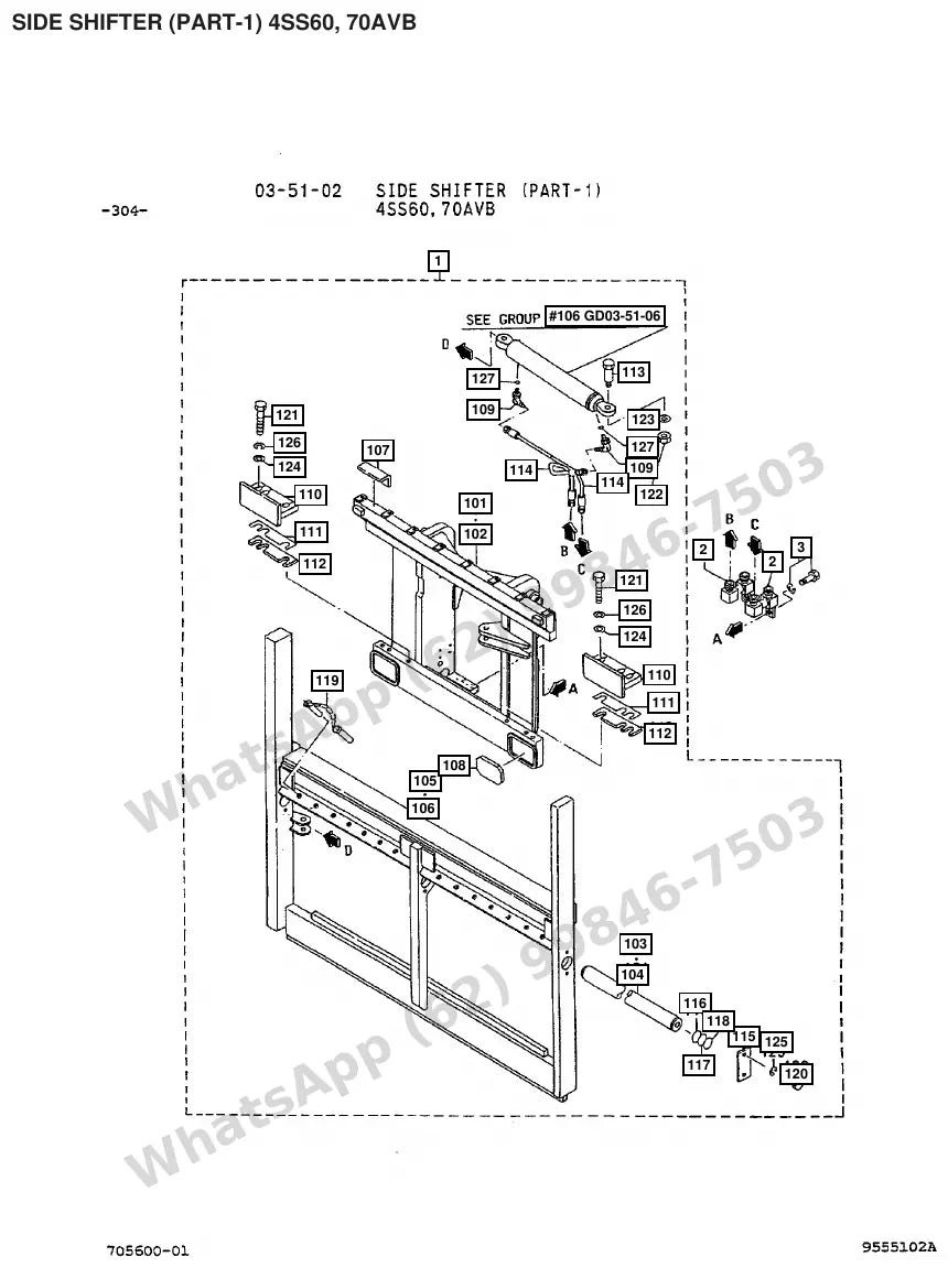 Vista explodida de peças do Catálogo Caterpillar DP70 – exemplo 4