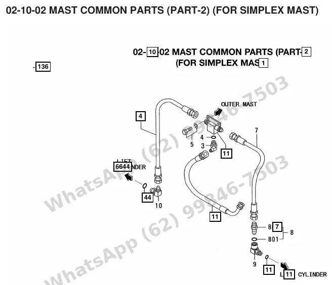 Vista explodida de peças do Catálogo Caterpillar EC45N – exemplo 2