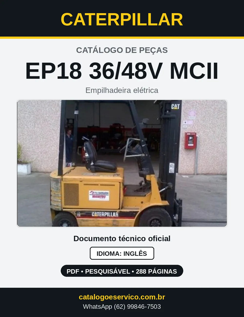 Capa do Catálogo de Peças Caterpillar EP18 36/48V MCII em PDF