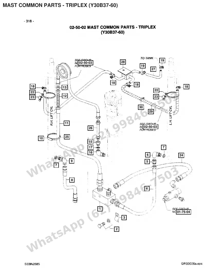 Vista explodida de peças do Catálogo Caterpillar EP30 36/48V MCII – exemplo 4