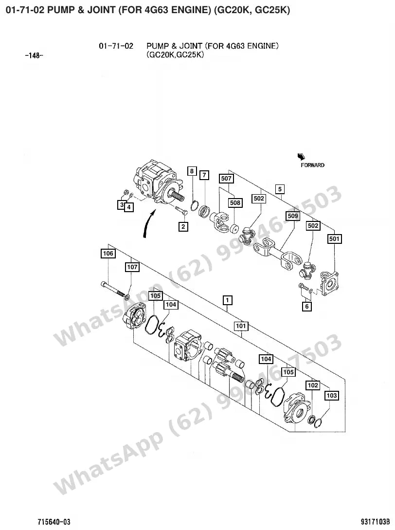 Vista explodida de peças do Catálogo Caterpillar GC15K-LP – exemplo 3