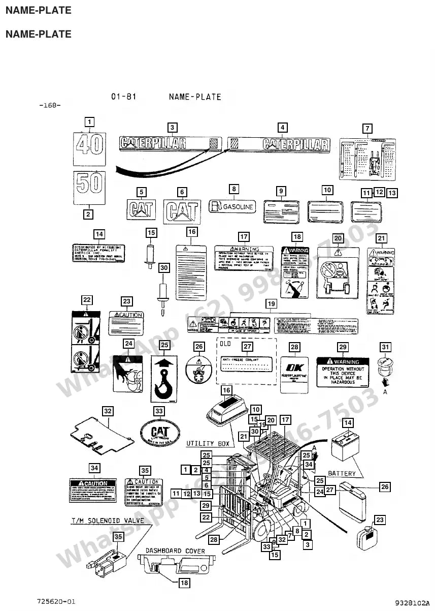 Vista explodida de peças do Catálogo Caterpillar GC20 – exemplo 4
