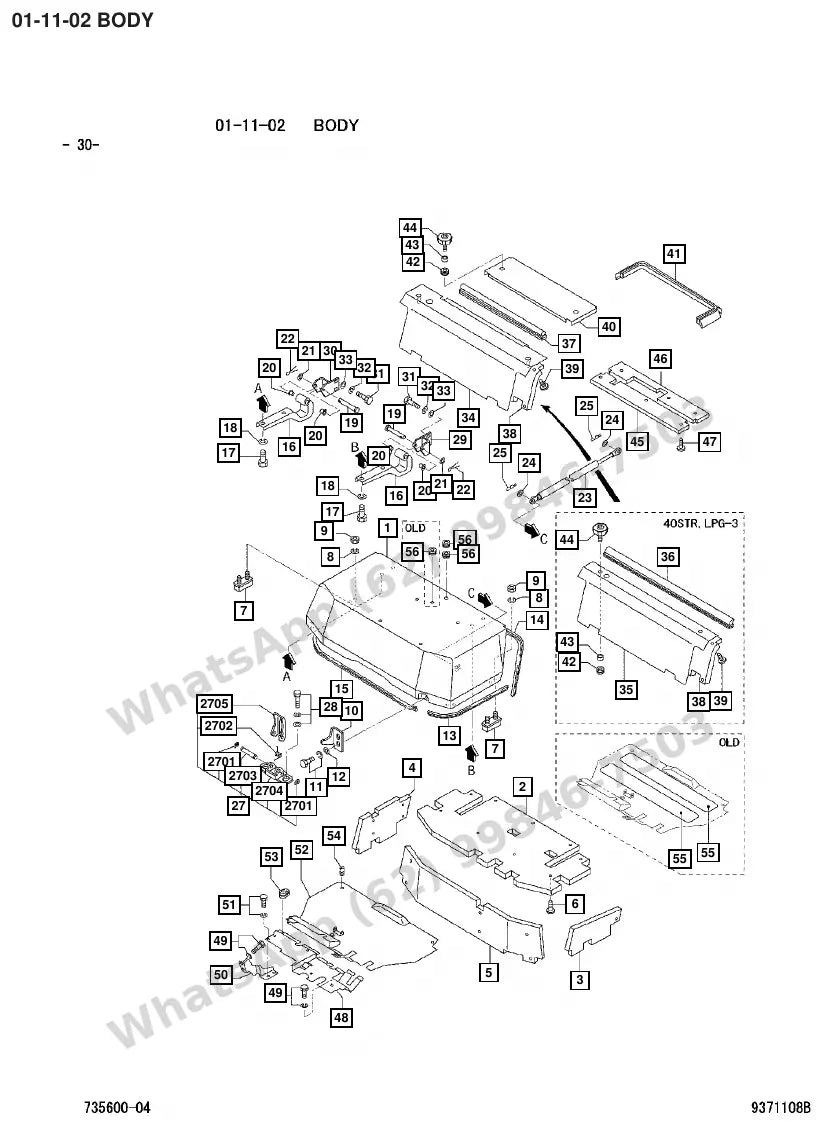 Vista explodida de peças do Catálogo Caterpillar GC35K – exemplo 1
