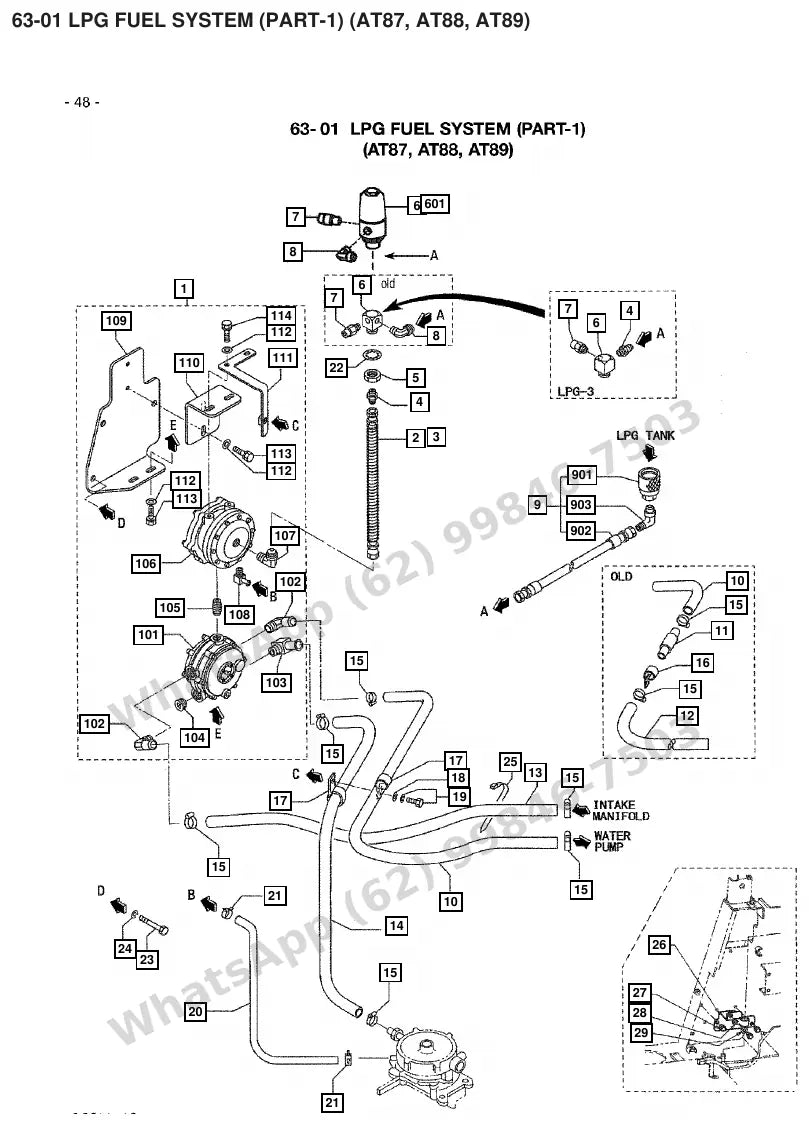 Vista explodida de peças do Catálogo Caterpillar GC70K – exemplo 4