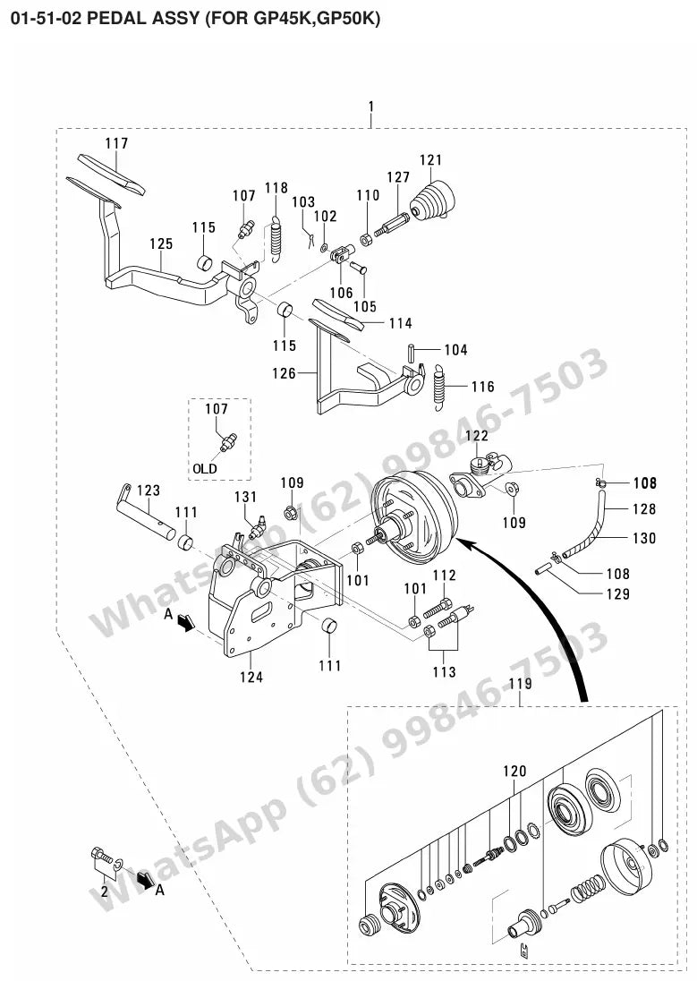 Vista explodida de peças do Catálogo Caterpillar GP50K – exemplo 3