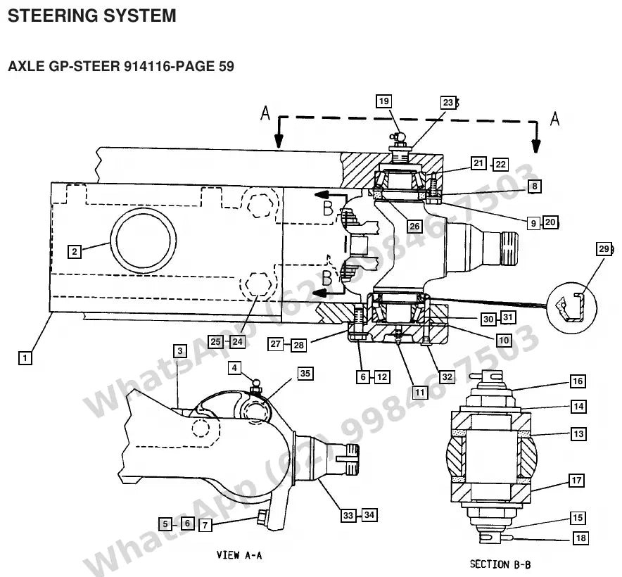 Vista explodida de peças do Catálogo Caterpillar M100D 72/80V – exemplo 1