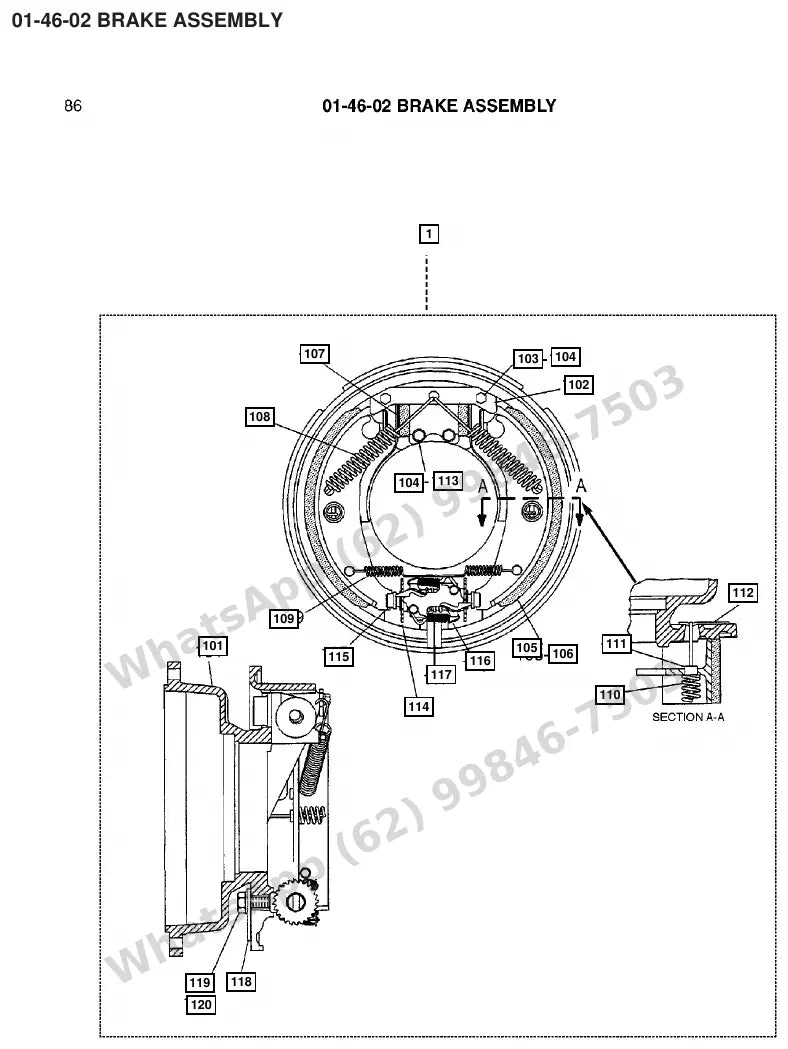 Vista explodida de peças do Catálogo Caterpillar M100D – exemplo 4