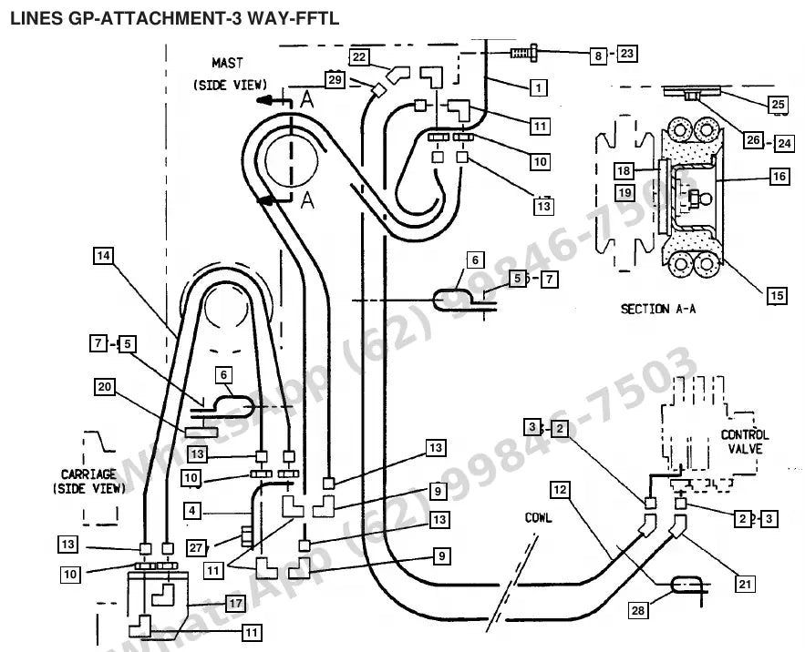 Vista explodida de peças do Catálogo Caterpillar T80D – exemplo 4
