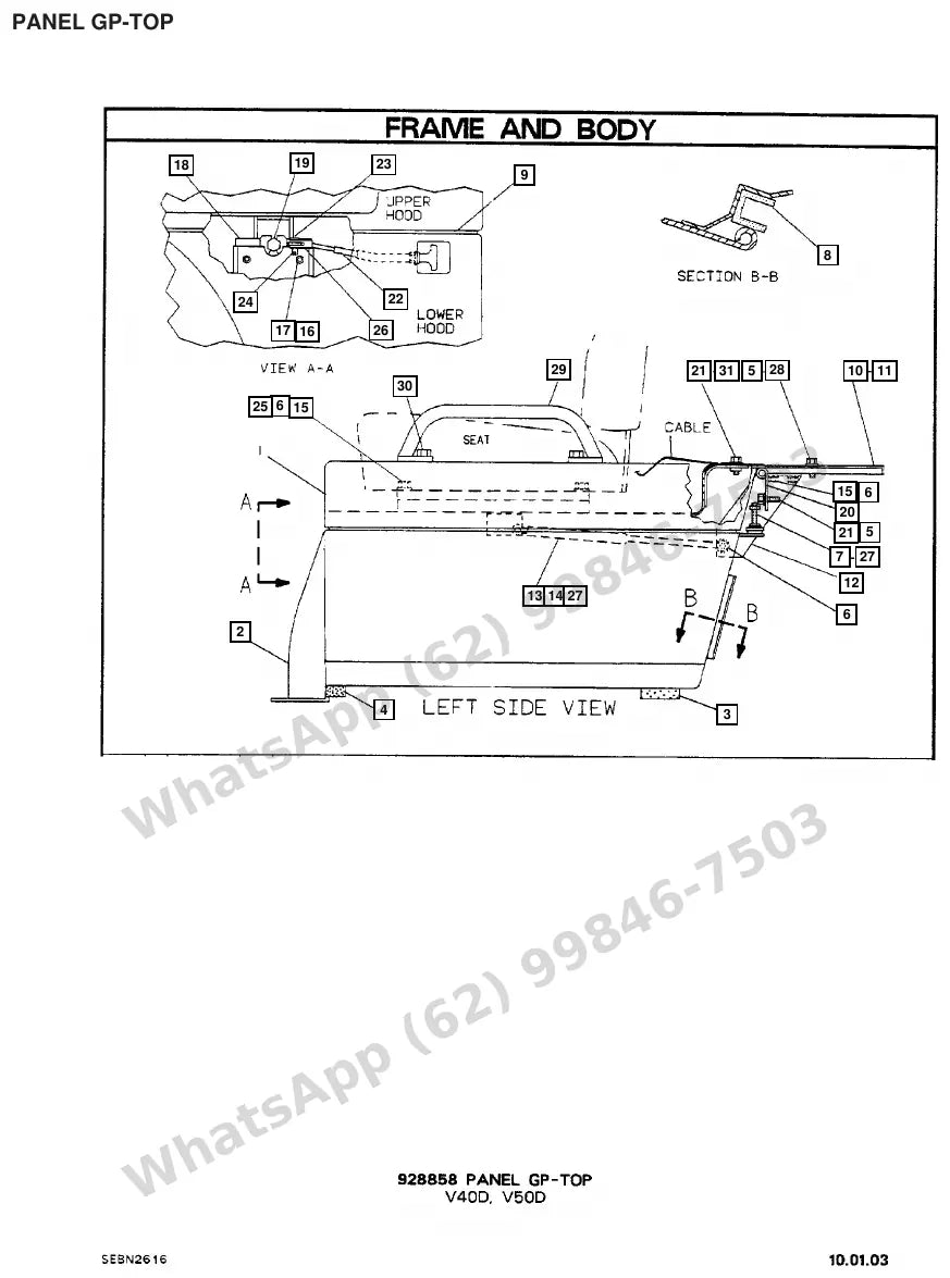 Vista explodida de peças do Catálogo Caterpillar V40D SA – exemplo 4