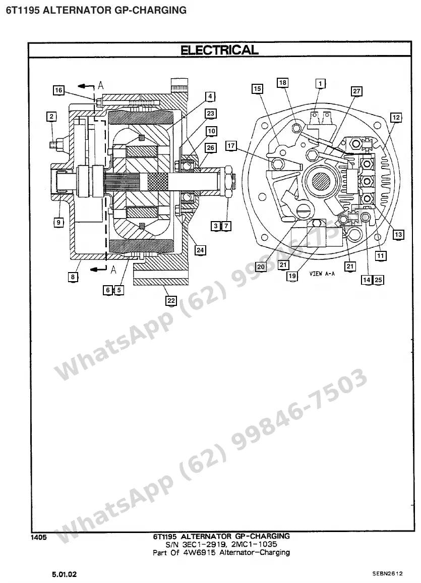 Vista explodida de peças do Catálogo Caterpillar V50D – exemplo 1