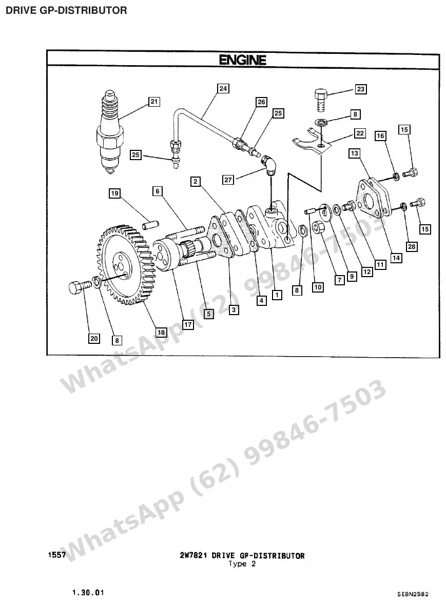 Vista explodida de peças do Catálogo Caterpillar V70E – exemplo 1